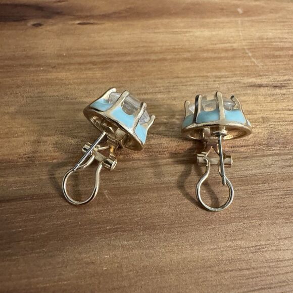 Anthropologie Womens Earrings Turquoise Enamel Crystal Measures In Pictures - Picture 4 of 7